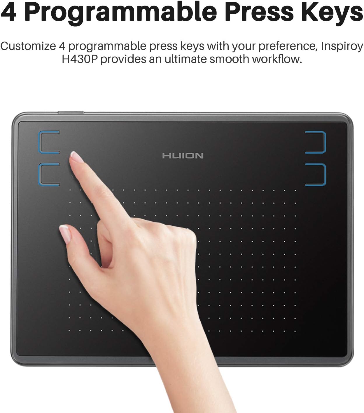 HUION Inspiroy H430P Zeichentablett avec 4,8 x 3 Zoll Beitsbereich Grafiktablett, Batterielosem Stift, Support Mac Windows Android et OSU, Idéal pour le travail de la maison et de l'environnement