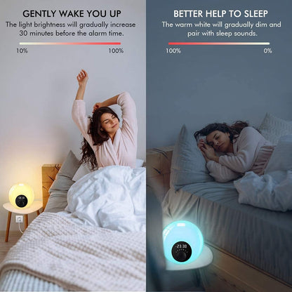 Lichtwecker  Wake Up mit Bluetooth-Lautsprecher,Touch-Steuerung, Schlummerfunktion, Sonnenaufgangs- und Sonnenuntergangssimulation und Einschlafhilfe, Stimmungslicht mit Farbwechsel, 10 Melodien