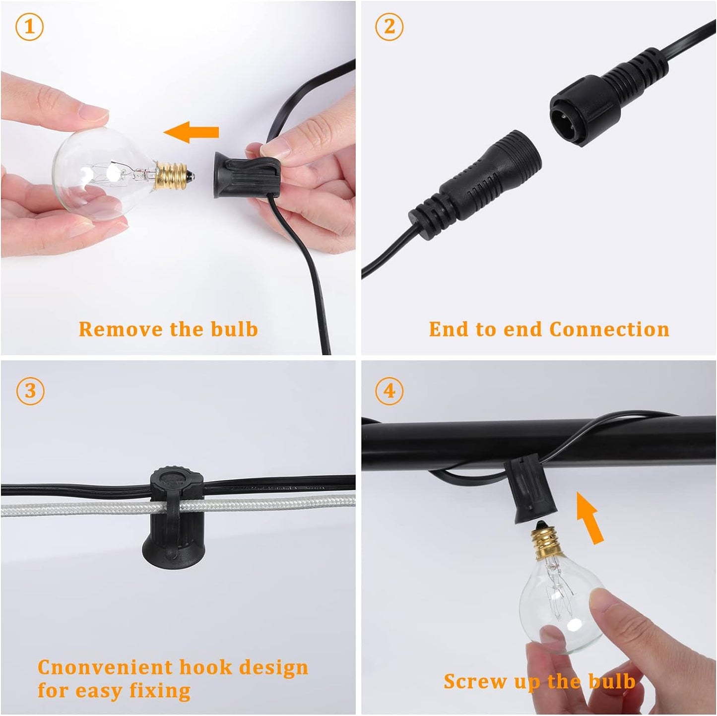 LOFTER Globel Lichterkette, 9 m Soffitten-Lichterkette für den Außenbereich, mit G40 30+3 (Ersatz-)Glühbirnen, IP44 wasserdichte Außenbeleuchtung, netzbetrieben, warmweiße Innen- und Außen-Lichterkette für Schlafzimmer, Garten