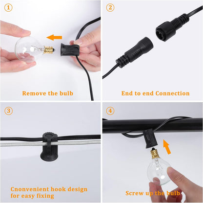 LOFTER Globel Lichterkette, 9 m Soffitten-Lichterkette für den Außenbereich, mit G40 30+3 (Ersatz-)Glühbirnen, IP44 wasserdichte Außenbeleuchtung, netzbetrieben, warmweiße Innen- und Außen-Lichterkette für Schlafzimmer, Garten