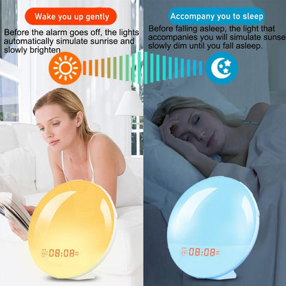 Wecker, Lichtwecker mit Sonnenaufgang/Sonnenuntergang Simulation, Tageslichtwecker mit Snooze-Funktion and Dual Alarme, Sonnenuntergang lampe mit 10 Natürliche Klänge, 7 Farben Atmosphäre Lampe [Energieklasse G]