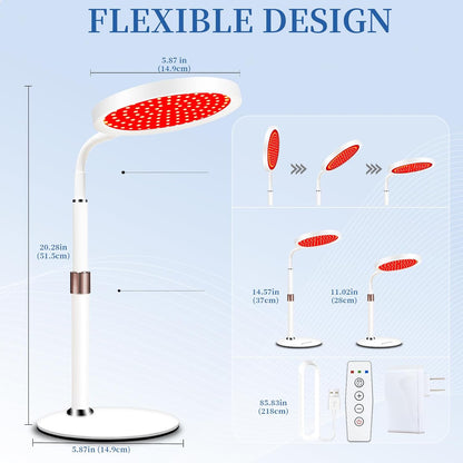 Hottoerak Rotlichtlampe mit Sockel, 660nm Infrarotlampe mit Timer, 140LEDs Red lights mit Verstellbare Höhe & Verstellbarer Schwanenhals für Heim/Büro Gebrauch