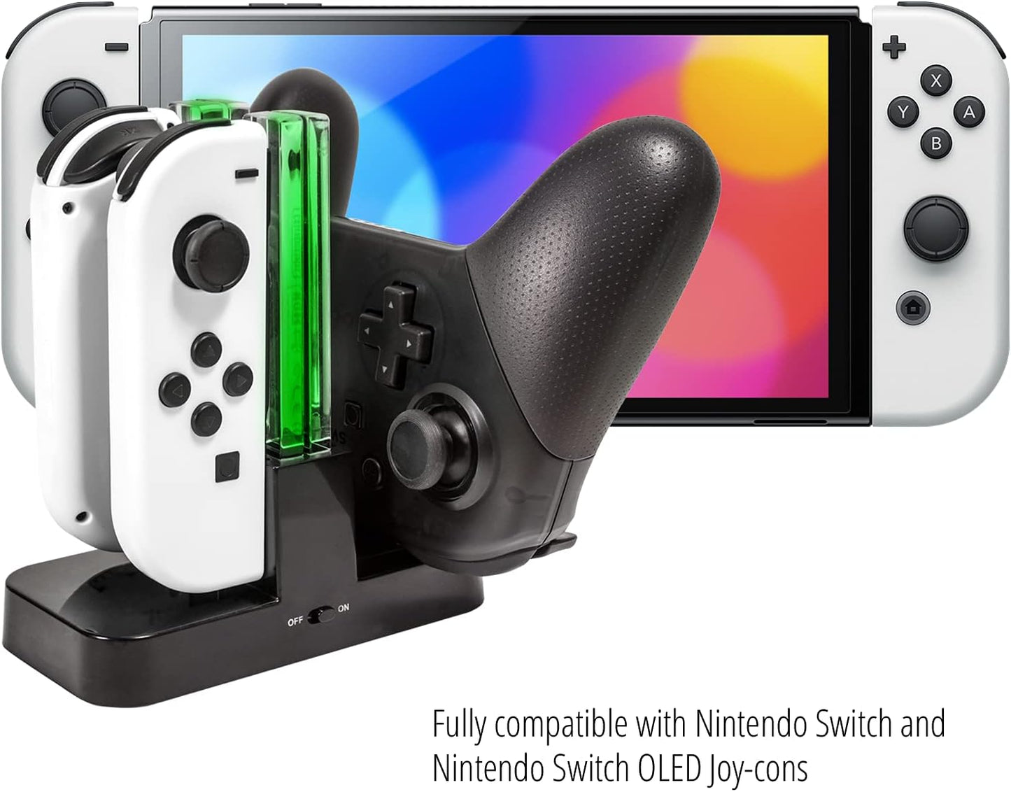 Orzly Ladestation für Switch Controller Pro Controller und JoyCons, Dockingstation [mit einzelnen LEDs und USB Type-C Kabel]