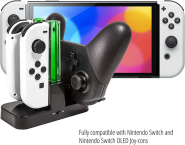 Orzly Ladestation für Switch Controller Pro Controller und JoyCons, Dockingstation [mit einzelnen LEDs und USB Type-C Kabel]