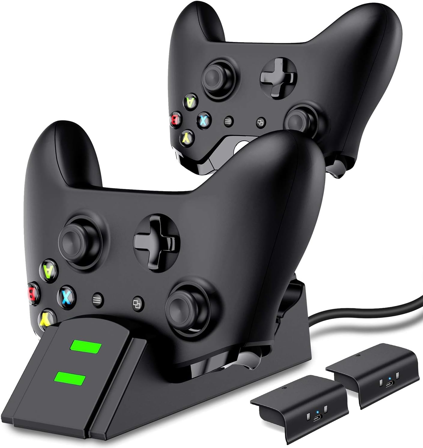 Controller-Ladestation für Xbox One, Ladestation für Xbox One Controller-Akku, 2 x 1200 wiederaufladbare Akkus, kompatibel mit Xbox Series X|S/Xbox One/Xbox One S/X/Elite
