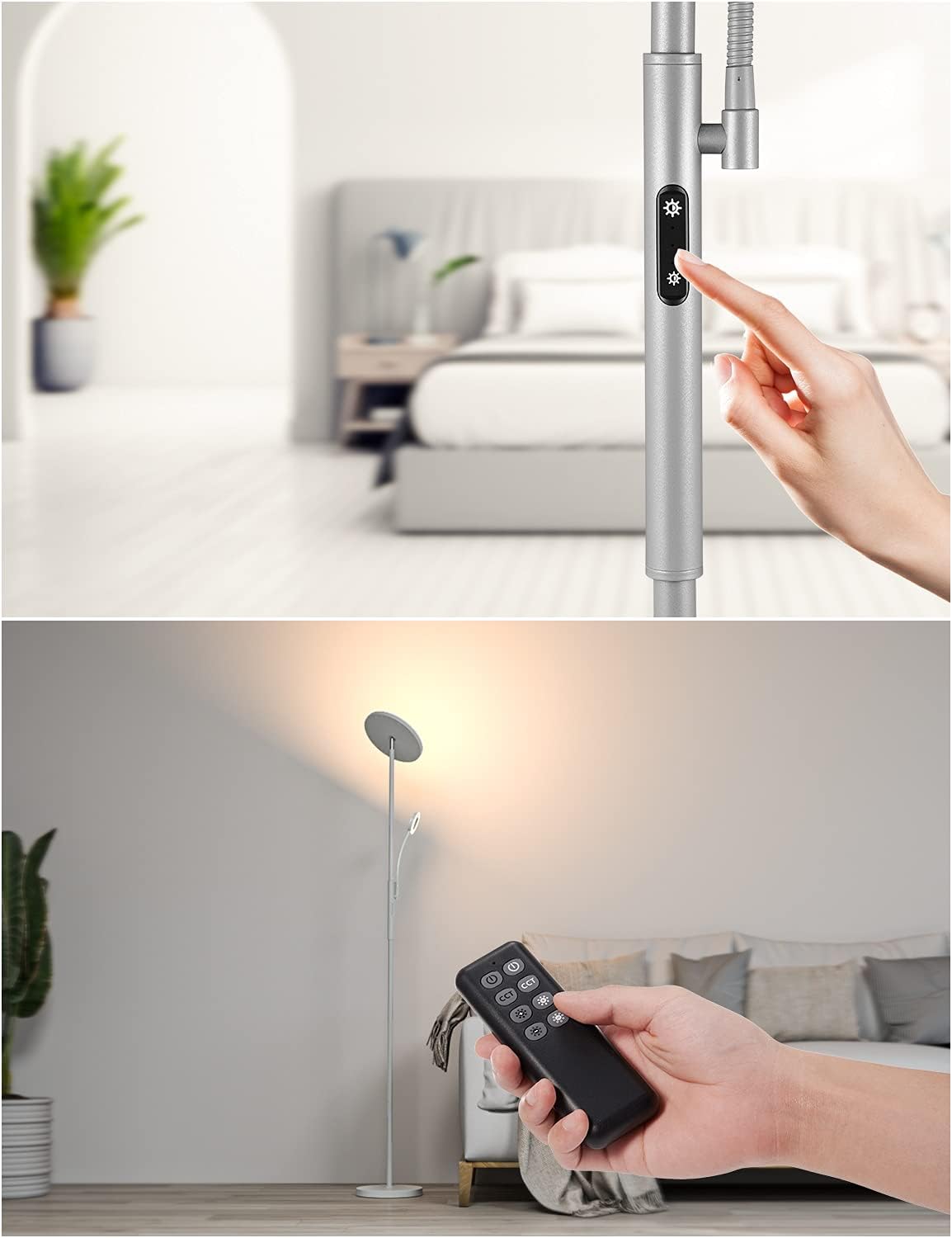Anten Stehleuchte Dimmbar 30W LED-Deckenleuchte 5W verstellbar Leselampe Weiß