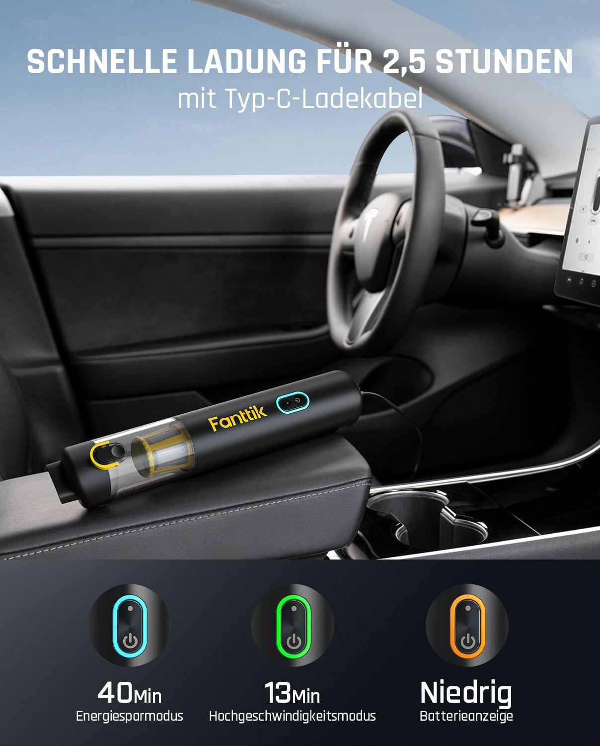 Fanttik Slim V8 Apex Akku-Autostaubsauger mit hoher Leistung, 19000 Pa/45 AW, RobustClean™-Handstaubsauger 4-in-1-Mini-Luftgebläsepumpe, Tragbarer Staubsauger für Auto, Bürotisch, Tastaturen
