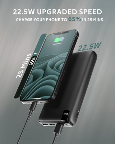 ADDTOP Powerbank 26800 mAh, externer Akku USB C mit 22,5 W Stromversorgung, tragbares 4-Port-Ladegerät, kompatibel mit Smartphone, Tablet und mehr