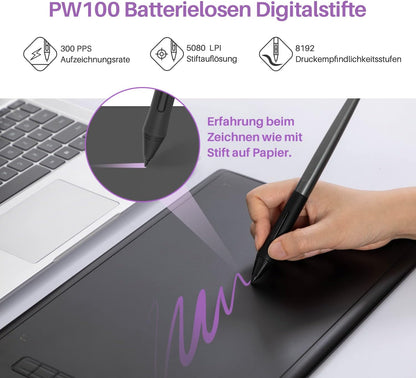 HUION Inspiroy H610X Tablette graphique 10 x 6,25 pouces, tablette Zeichen avec support sans batterie et 8 tablettes fonctionnelles réglables, tablette OSU, prend en charge Chromebook Android – pour le bureau à domicile et l'apprentissage en ligne