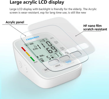 Frohmen Oberarm-Blutdruckmessgerät, digitales Blutdruckmessgerät zur Blutdruck- und Pulsmessung, großer LCD-Acryl-Bildschirm