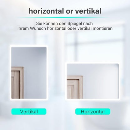 Miroir mural LED Sonni Badezimmer, rectangulaire avec éclairage LED, blanc, IP44, économie d'énergie [Classe énergétique E]