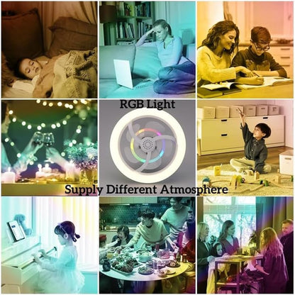 Leiser Deckenventilator mit Beleuchtung und Fernbedienung, E27-Sockelventilator, Moderne LED-Deckenleuchte, 180°-Drehung mit RGB-Modus, Licht, 3 Geschwindigkeiten, Ventilator für Wohnzimmer, Schlafzimmer [Energieklasse D]