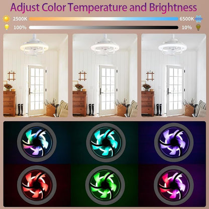 Leiser Deckenventilator mit Beleuchtung und Fernbedienung, E27-Sockelventilator, Moderne LED-Deckenleuchte, 180°-Drehung mit RGB-Modus, Licht, 3 Geschwindigkeiten, Ventilator für Wohnzimmer, Schlafzimmer [Energieklasse D]