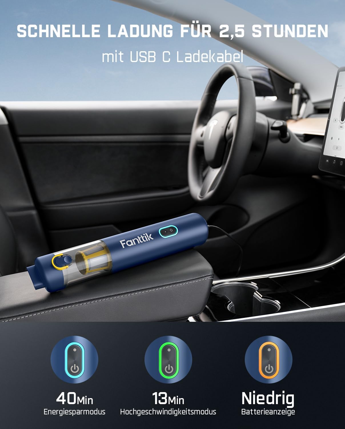 Fanttik Slim V8 Apex Akku-Autostaubsauger mit hoher Leistung, 19000 Pa/45 AW, RobustClean™-Handstaubsauger 4-in-1-Mini-Luftgebläsepumpe, Tragbarer Staubsauger für Auto, Bürotisch, Tastaturen Blau