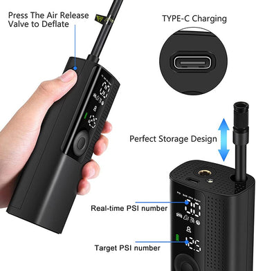 Bezior Elektro Fahrradpumpe Luftpumpe mit 2000mAh Akku, Verlängerungsrohr Luftpumpe Fahrrad, Kleine Fahrradluftpumpe Leichte Handpumpe MAX 120PSI für Roadbike Mountainbike