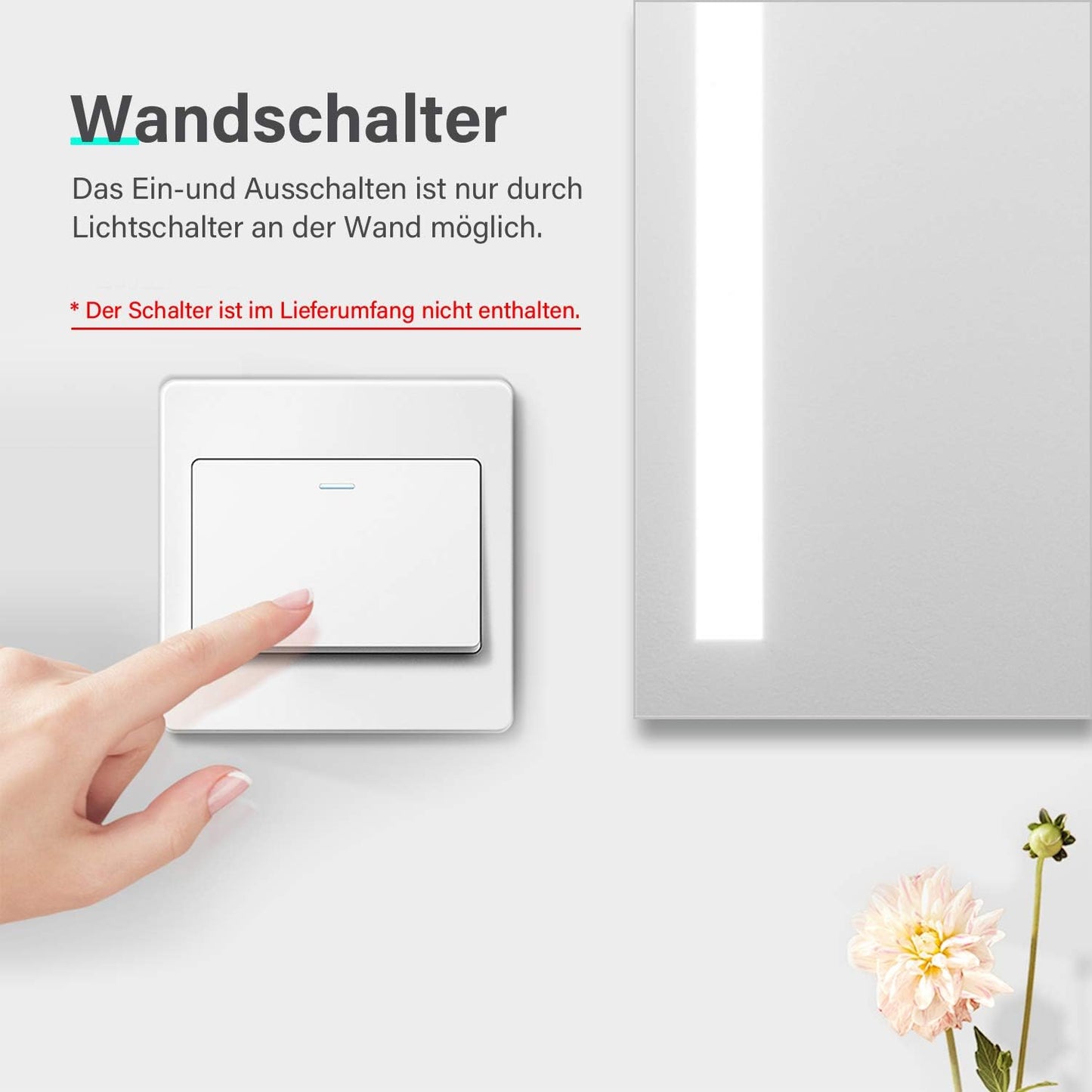 Miroir mural LED Sonni Badezimmer, rectangulaire avec éclairage LED, blanc, IP44, économie d'énergie [Classe énergétique E]