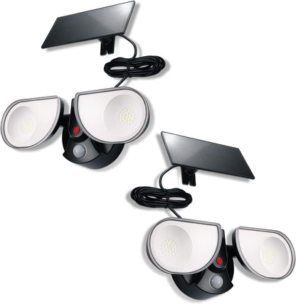 Linkind Guard Lampe clignotante LED avec détecteur de mouvement solaire, panneau solaire externe avec câble de 9,8 m, 2 têtes réglables, applique murale de sécurité, angle 300°, éclairage de sécurité IP67 pour véranda, Hinterhof, lot de 2