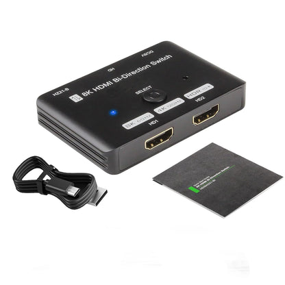 ALYYDBG HDMI 2.1-Switch mit 2 HDMI 2.1-Kabeln, bidirektionaler 48-Gbit/s-HDMI-2.1-Umschalter unterstützt 2in 1out oder 1in 2out, 8K@60Hz 4K@120Hz 2K@144Hz und passt für Xbox PS5/4 HDMI-Projektoren TV