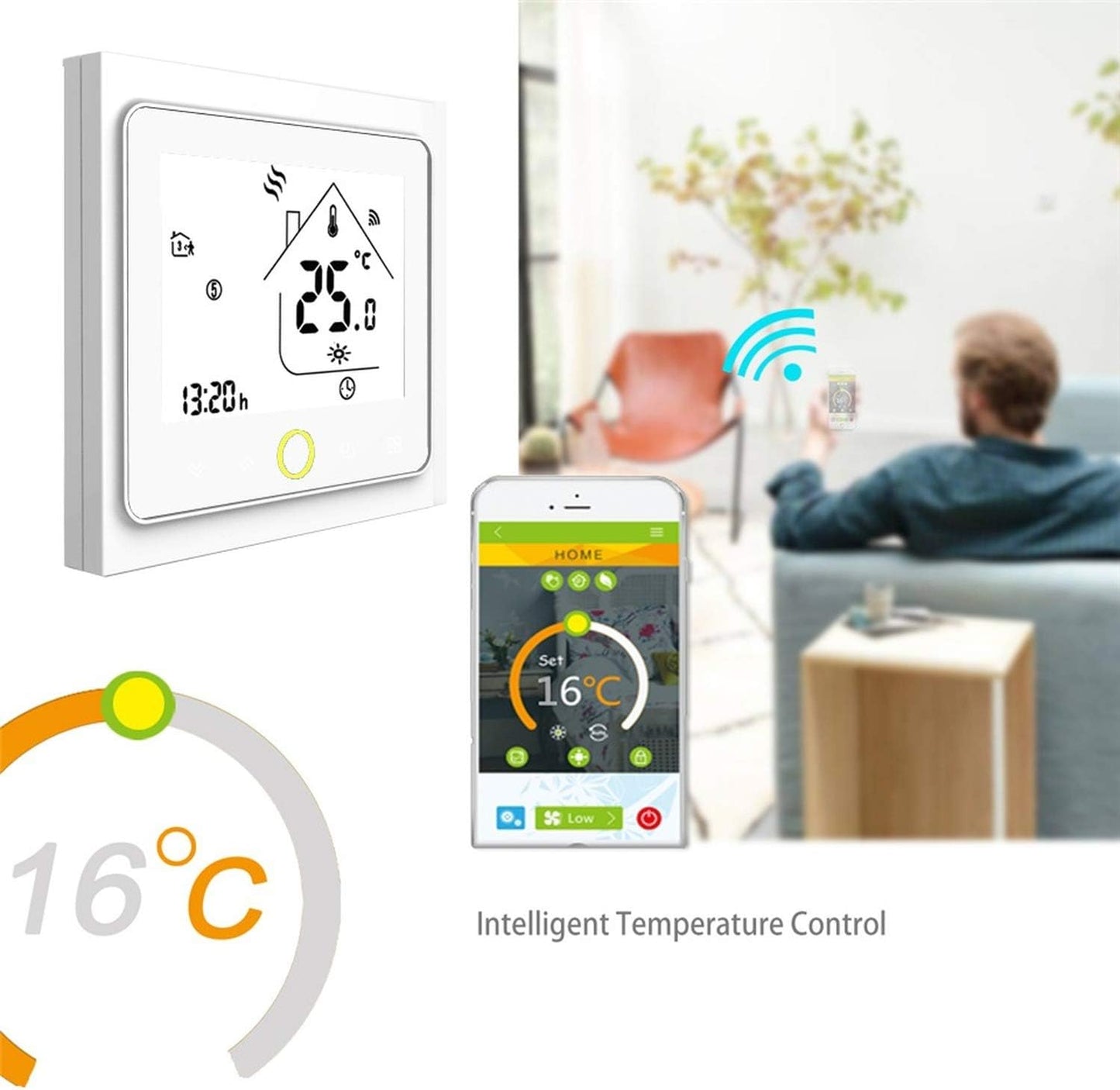 Thermostat intelligent Wi-Fi, régulateur de température d'eau, chauffe-eau électrique, chaudière à eau et gaz, compatible avec Alexa et Google Home (blanc, BHT-002-GCLW (Wi-Fi))
