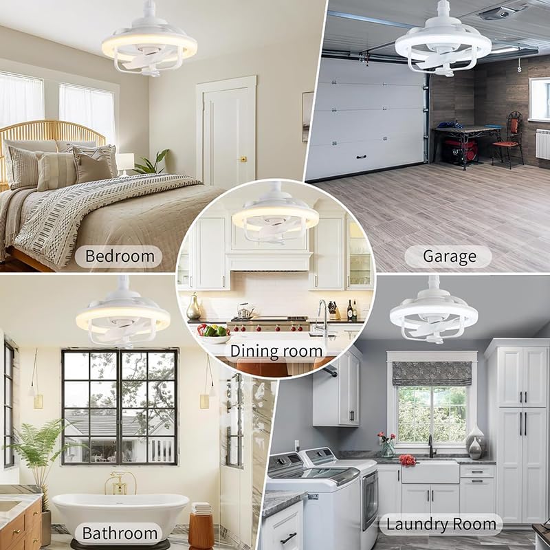 Leiser Deckenventilator mit Beleuchtung und Fernbedienung, E27-Sockelventilator, Moderne LED-Deckenleuchte, 180°-Drehung mit RGB-Modus, Licht, 3 Geschwindigkeiten, Ventilator für Wohnzimmer, Schlafzimmer [Energieklasse D]