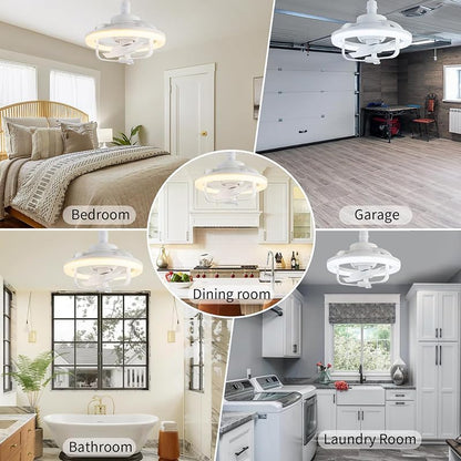 Leiser Deckenventilator mit Beleuchtung und Fernbedienung, E27-Sockelventilator, Moderne LED-Deckenleuchte, 180°-Drehung mit RGB-Modus, Licht, 3 Geschwindigkeiten, Ventilator für Wohnzimmer, Schlafzimmer [Energieklasse D]