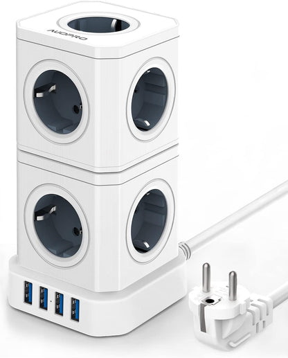 AUOPRO Steckdosenleiste 9 Fach Steckdosenturm Mehrfachsteckdose 4 USB Steckdose
