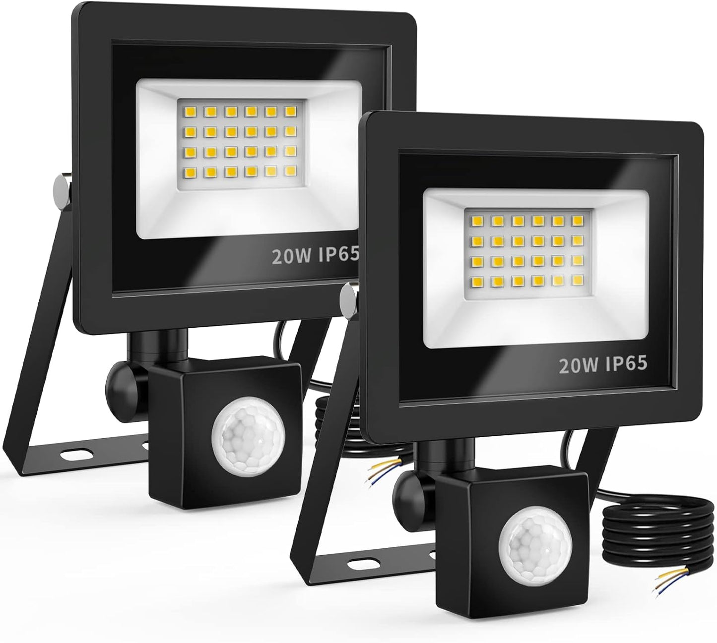 Realky 20W LED Flutlicht mit Bewegungsmelder, 24 LED Flutlicht, IP65, wasserdicht, für den Außenbereich, 6500K, 220V, Flutlicht für Garten, Terrasse, Garage, Outdoor (2 Stück) [Energieklasse F]