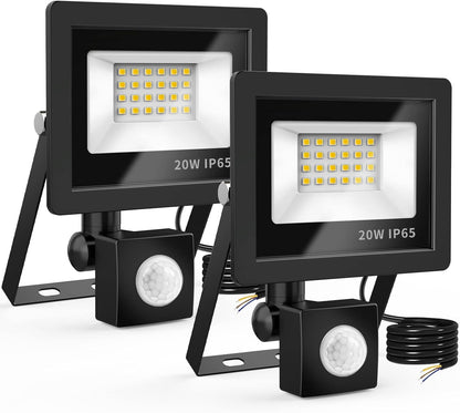 Realky 20W LED Flutlicht mit Bewegungsmelder, 24 LED Flutlicht, IP65, wasserdicht, für den Außenbereich, 6500K, 220V, Flutlicht für Garten, Terrasse, Garage, Outdoor (2 Stück) [Energieklasse F]