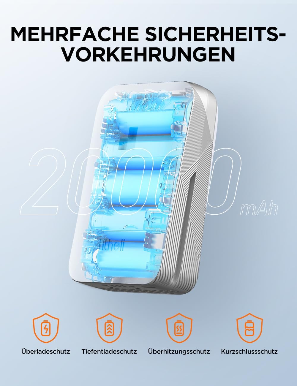 Litheli Akku 20V 4.0AH 20000 Milliampere Lithium-Ionen-Akku, geeignet für alle Litheli Geräte, mit LED-Anzeige, zur Stromversorgung intelligenter Geräte.