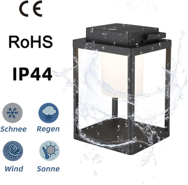 DOMAX 1953 Tragbare Außenlampe - LED Außenleuchte mit Aluminium Gehäuse, 600 Lumen, 75 Std. Beleuchtung, IP44 Regenschutz für Grillen Party Event - Matt Schwarz