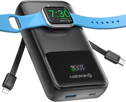 NEWDERY Powerbank für Apple Watch & iPhone Ladegerät 20000mAh Drahtloses Ladestation Power Bank, Schnelles Laden Externes Akkupack tragbarer Reiseakku für iPhone 15/14/13/12 Serie, iWatch Ultra/9-1