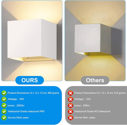 ledmo 4 Pièces 20W Appliques Intérieures/Außen 2000LM Appliques Auf und Ab Verstellbarer Lichtstrahl Lampes d'extérieur LED 3000K Appliques murales blanc chaud IP65 Appliques murales étanches [Classe énergétique F]