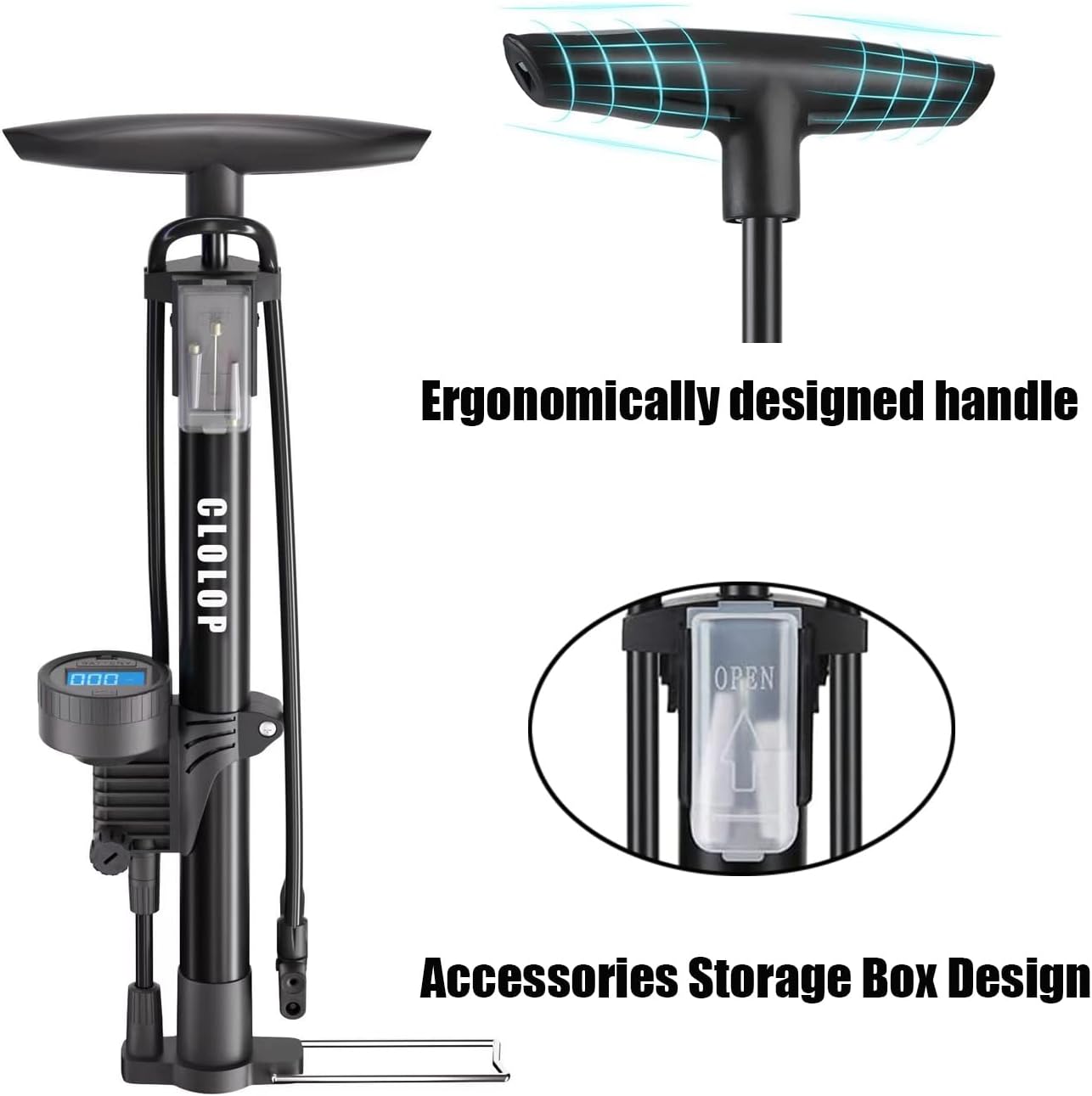 CLOLOP Fahrradpumpe Standpumpe Digitales Manometer Ballpumpe mit Presta- und Schrader-Ventilen für Fahrradreifen Sportbälle Luftballons Schwimmringe usw.