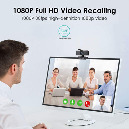 Webcam SAITOR 1080P avec microphone et protection des yeux, caméra Web Full HD pour ordinateur, PC, ordinateur portable, ordinateur de bureau, USB Plug and Play, étude de conférence, connexion vidéo, Skype