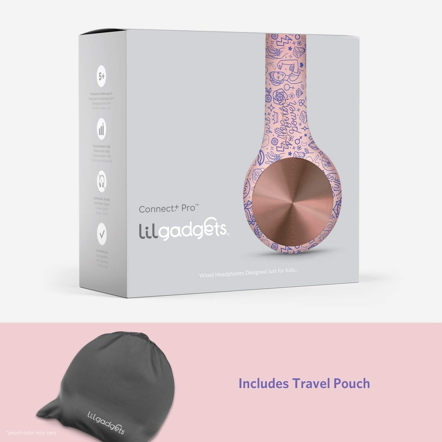 LilGadgets Connect+ Kopfhörer mit Mikrofon, Over-Ear-Kopfhörer für die Schule – Faltbare Kopfhörer, Girl Power