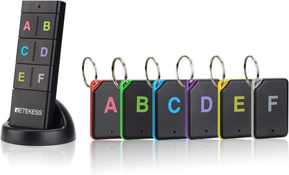 Retekess TH104 Schlüsselfinder, Cable Loser Objektfinder, 85 dB Beepton, unterstützt Fernbedienung, 131 Fuß Arbeitsbereich, 6 Empfänger für Haustier, Geldbörse, Schlüsselverfolgung