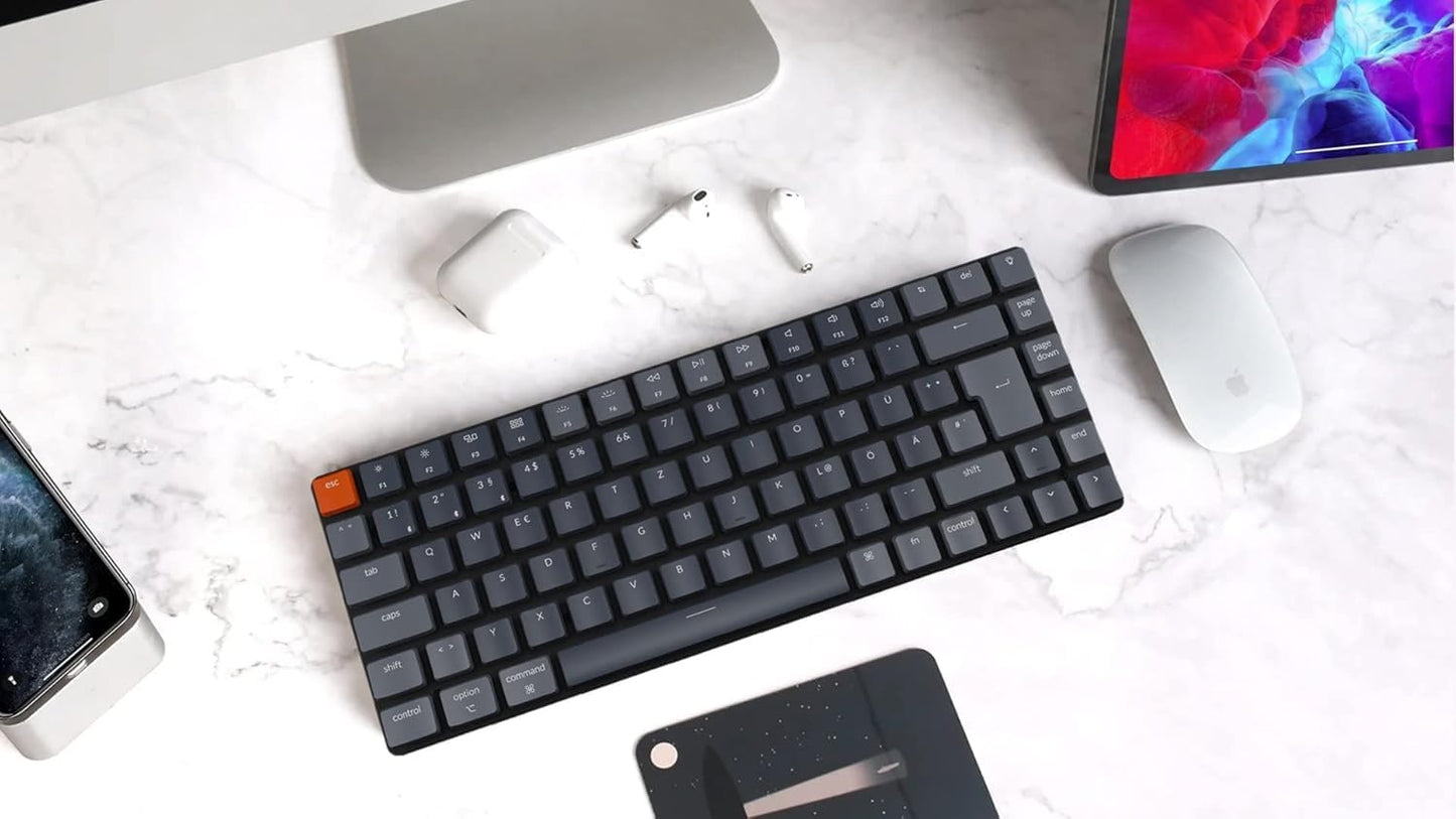Keychron K3 Ultra-Slim Bluetooth Wireless Mechanische Tastatur, 75% ISO-DE-Layout Hot-Swap-fähig Low Profile Optischer Brauner Schalter RGB Gaming-Tastatur für Mac Windows