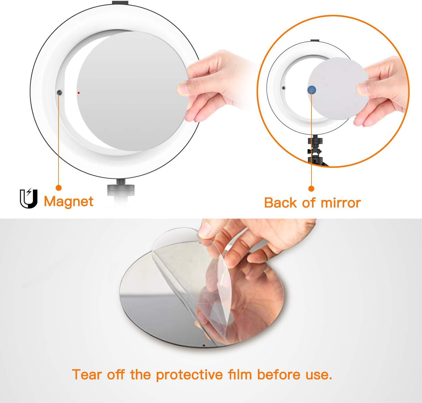 Anneau lumineux à selfie BESTOPE 8" avec support miroir et commande pratique par licol, 3 modes d'éclairage et 10 lumières, anneau lumineux LED pour vidéo YouTube/diffusion en direct pour iPhone/Android