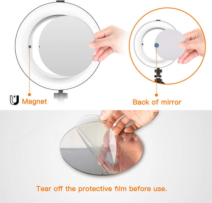 Anneau lumineux à selfie BESTOPE 8" avec support miroir et commande pratique par licol, 3 modes d'éclairage et 10 lumières, anneau lumineux LED pour vidéo YouTube/diffusion en direct pour iPhone/Android
