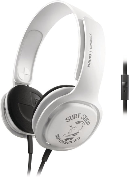Casque supra-auriculaire Philips O'Neill Cruz SHOW 3305 STKR/00 avec basses supplémentaires et fonction casque universelle, blanc/noir
