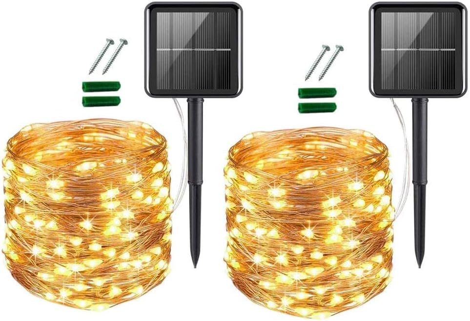 LICHPRO 2er-Pack Solar-Lichterkette, 8 Modi, Außen- und Innenbereich, 150 x 2 warmweiße LEDs, 15 x 2 m, IP65 wasserdicht, für Weihnachten, Dekorationen, Festivals, Garten, Balkone, Partys, Hochzeiten, Camping, [Energieklasse A]
