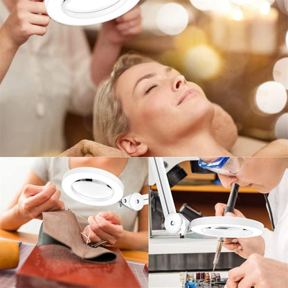 Soltiik Lupenlampe – Lupe mit 5 Dioptrien Licht – mit Klemme, Schwenkarm, dimmbar, 3 Farbmodi, 105 mm Glaslinse – Licht zum Lesen