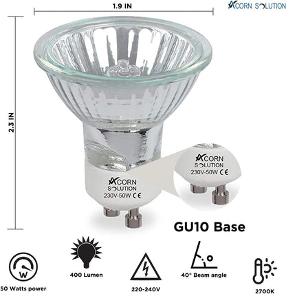 8 X ACORN Solution GU10 Halogenstrahler Glühbirnen  50W 230V  2800K warmweiß 8 stüks