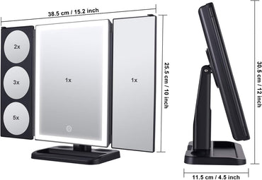 SOLVE Übergroßer Schminkspiegel mit Lichtern, 32 Superfire-LED-Lichtstreifen, Kosmetikspiegel mit 1-facher, 2-facher, 3-facher, 5-facher Vergrößerung, 180 und 90 Grad, Touchscreen-Schalter, Dual Flow, Schwarz