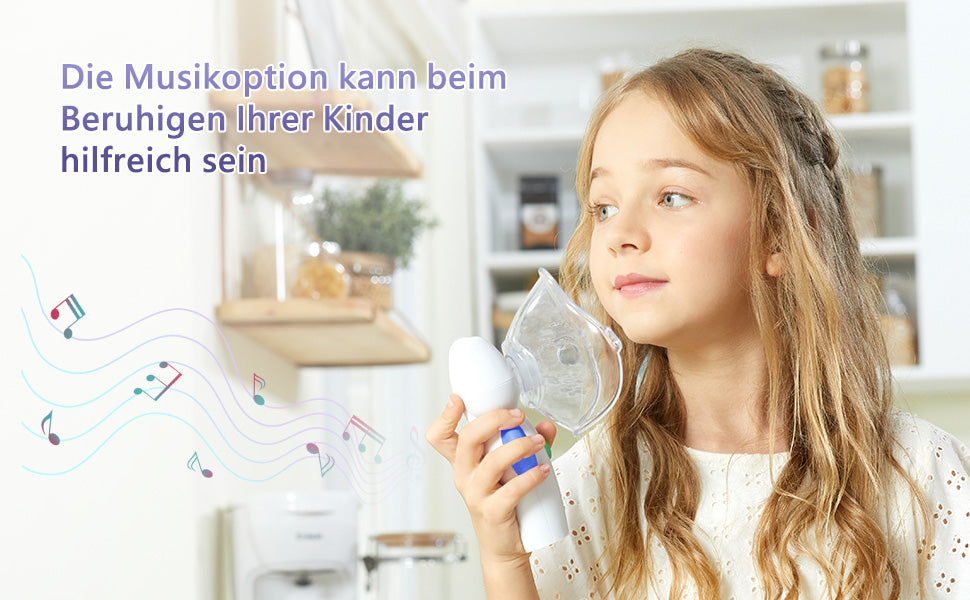 FEELLIFE Inhalationsgerät für Kinder Leiser mesh  Inhalator für Babys Musikfunktion Tragbarer, Leicht & effektiv bei Atemwegserkrankungen 2 Medizinbecher inklusive (Blau)