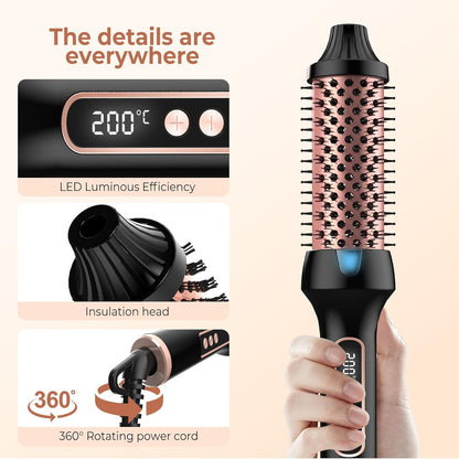 OKWRAP Thermobürste LCD Display, Ionen, Thermobürste, Lockenstab, Heißbürste, Rundbürste für Haarstyling, Heißbürste, Glättbürste, Haarstyler, Rundbürste, Glättbürste, 38 mm