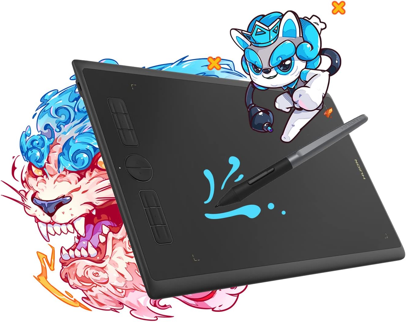 HUION Inspiroy H610X Tablette graphique 10 x 6,25 pouces, tablette Zeichen avec support sans batterie et 8 tablettes fonctionnelles réglables, tablette OSU, prend en charge Chromebook Android – pour le bureau à domicile et l'apprentissage en ligne