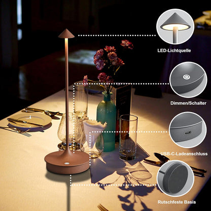 Leomix Tischlampe Kabellos, LED Tischlampe Kabellos Akku Tischlampe Wiederaufladbar 4000mAh Tischlampe Touch Dimmbar Outdoor Tischlampe IP54 Étanche pour Restaurant/Bar/Jardin/Balcon/Esstisch [Classe énergétique G]