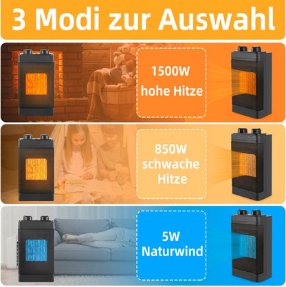 Heizlüfter energiesparend Heizung Keramik - elektrisch heizgeräte 3 Modi PTC leise heizstrahler innenraum 1500W Bad Thermostat 70° Oszillation Elektroheizer Überhitzungsschutz & Kippschutz