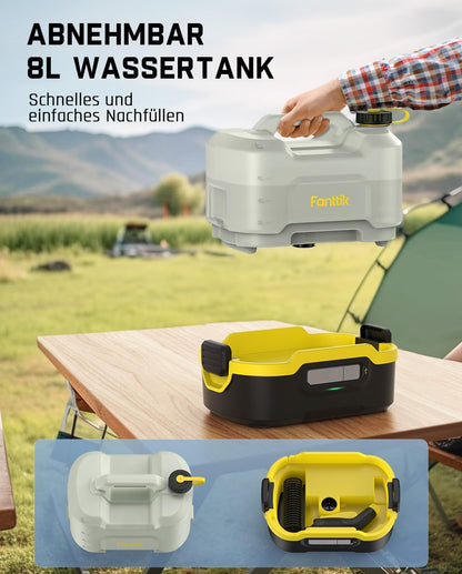 Fanttik NB8 Nano Tragbarer, kabelloser, elektrischer Hochdruckreiniger mit 8 LiterTank, einziehbarem Sprühkopf, 2600 mAh, Waschmaschine für Terrasse, Campingdusche und Haustierreinigung